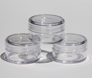Clear Jars w/Clear Lids (5 gram, 50 jars + 50 labels) Cosmetic Sample Jars, makeup containers, makeup sample containers, cosmetic jars, cosmetic sample containers, makeup jars, wholesale cosmetic jars