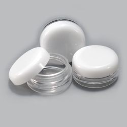 Clear Jars w/White Lids (3 gram, 100 Jars + 100 labels) Cosmetic Sample Jars, makeup containers, makeup sample containers